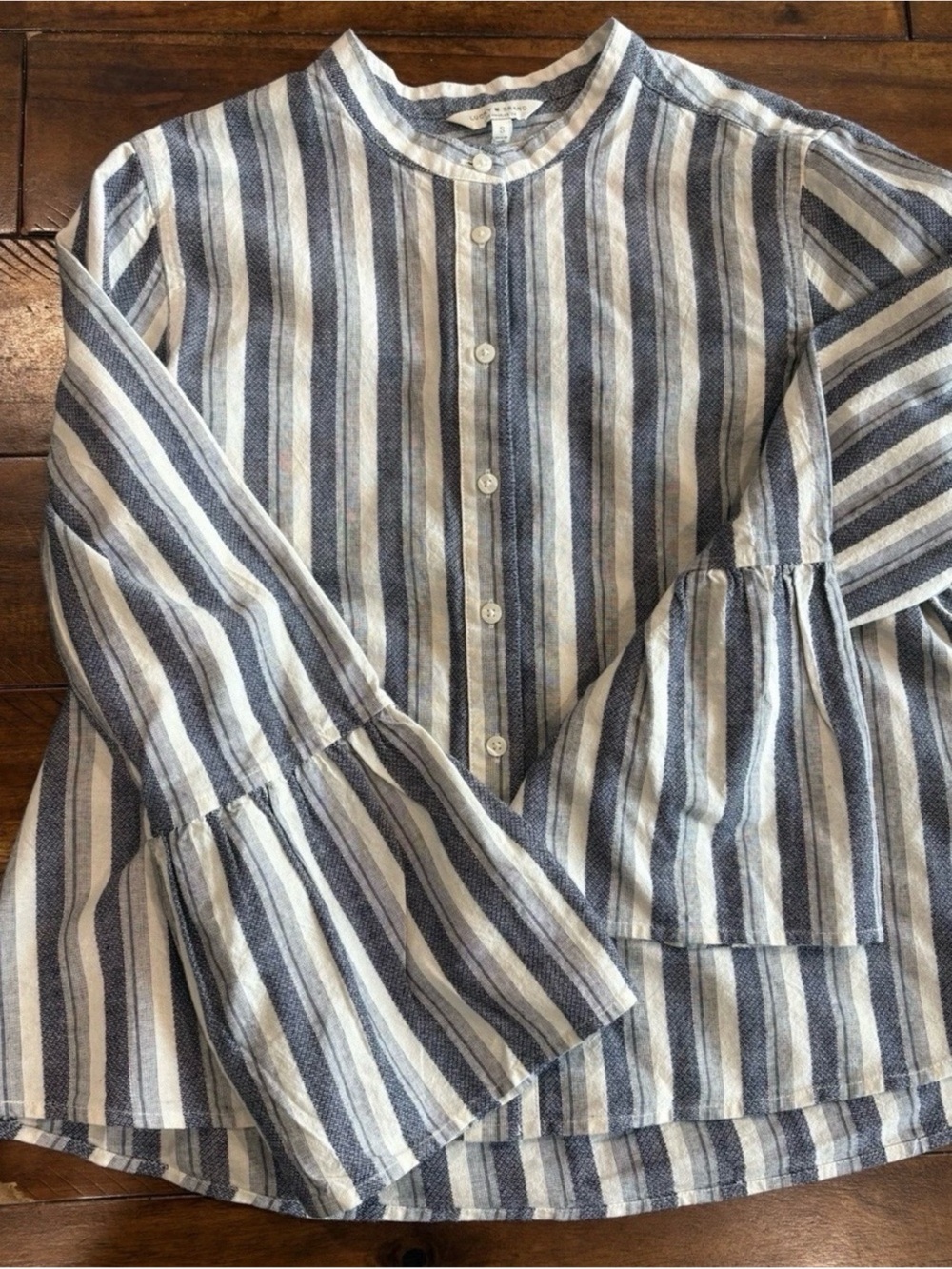 Lucky Brand Navy and White Striped Button-Front Top